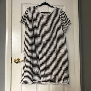 Navy and white striped linen dress